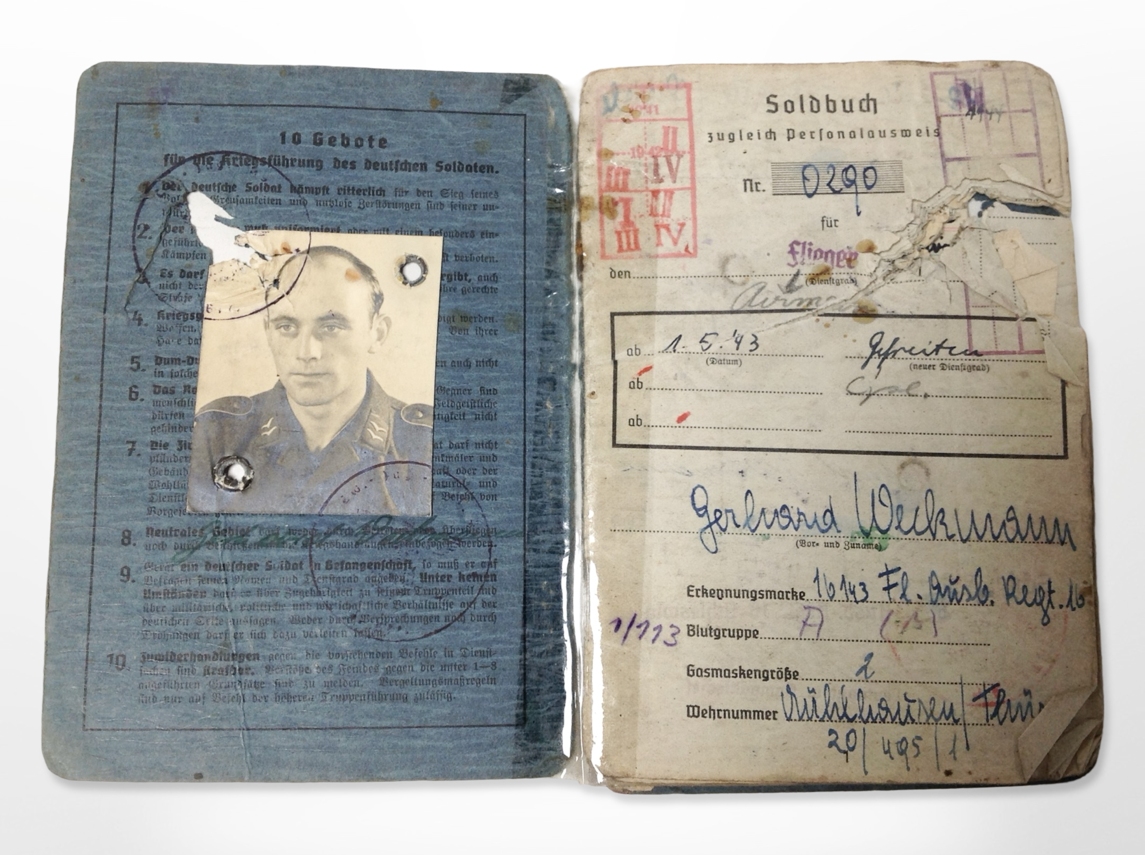 A German Third Reich Luftwaffe Soldbuch, together with a diecast metal German wound badge, - Image 2 of 4