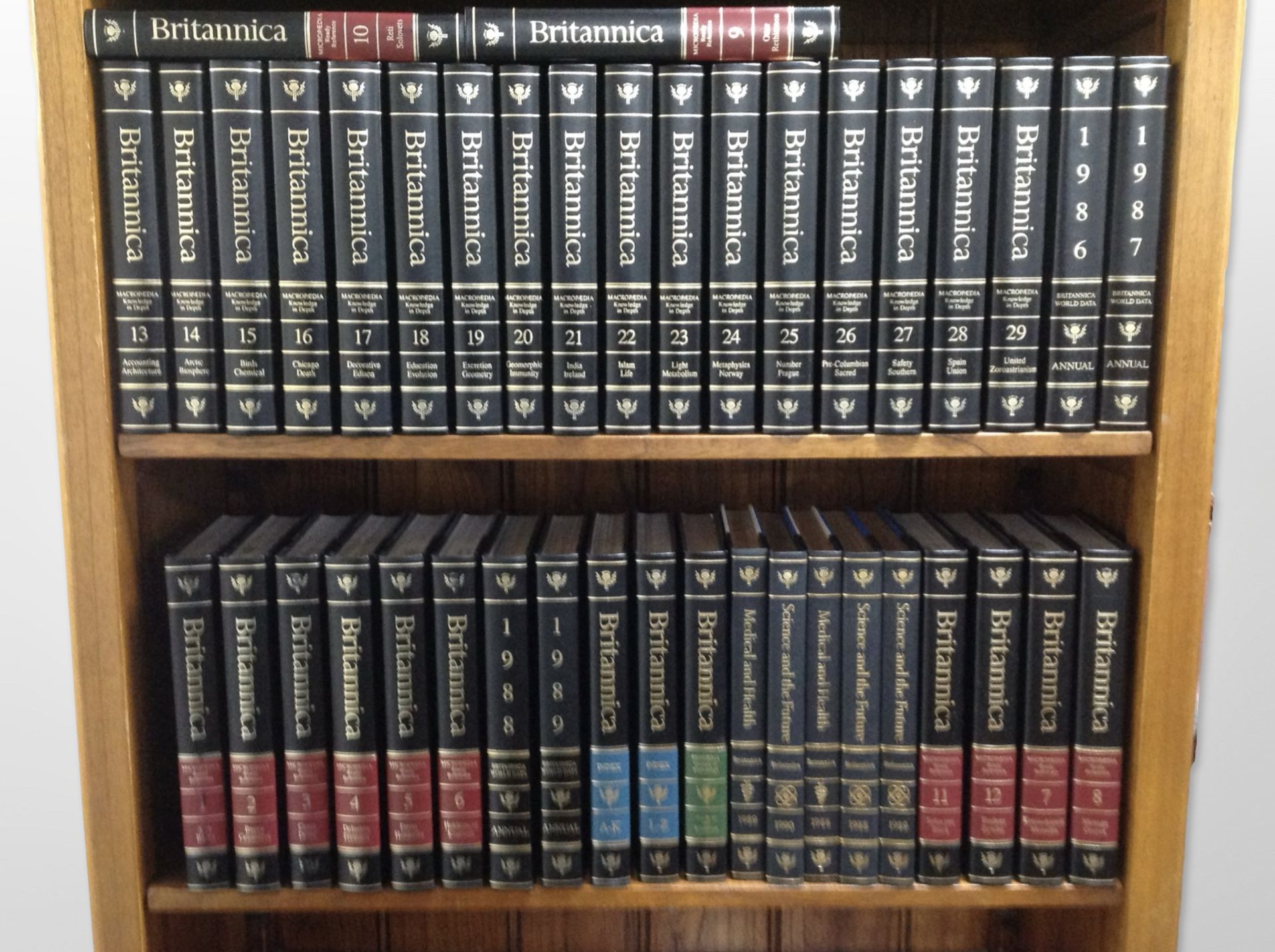 A collection of Encyclopedia Britannica volumes