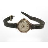 A vintage Lady's Lanco wristwatch with 9ct gold case and leather strap