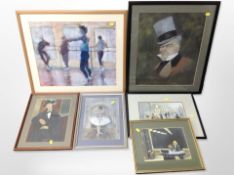 A group of six contemporary pastel studies including portraits, etc., largest 67cm x 58cm overall.