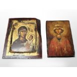 Two Russian-style icons, largest 16.5cm x 14cm.