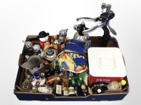 A group of alcohol miniatures including Bell's and Glenfiddich whisky, Coca Cola plastic cooler,