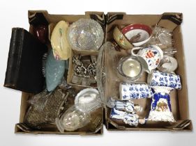A group of crystal, ceramics, dinner wares, Victorian leather-bound photograph album (empty), etc.