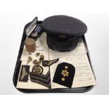 A group of RAF ephemera, officer's cap marked to interior '2560102 L.A.C.