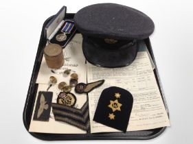 A group of RAF ephemera, officer's cap marked to interior '2560102 L.A.C.