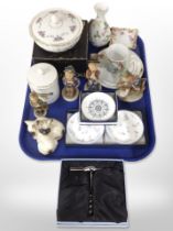 Four West German Goebel figures, together with a Wedgwood Rosedale porcelain lidded bowl, in box,
