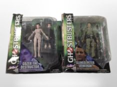 Two Ghostbusters Select figurines, Gozer the Destructor and Slimed Peter Venkman, boxed.