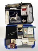 Two trays of costume jewellery in boxes (Q)