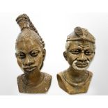 Two African carved stone busts signed Edward Mugumwa,