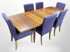A set of six Ikea dining chairs in purple upholstery