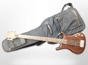 A Tanglewood Warrior II bass guitar with soft carry bag.