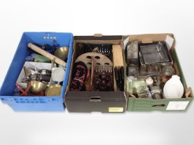 A collection of vintage and later kitchenalia, cutlery, scales, ceramics, etc.
