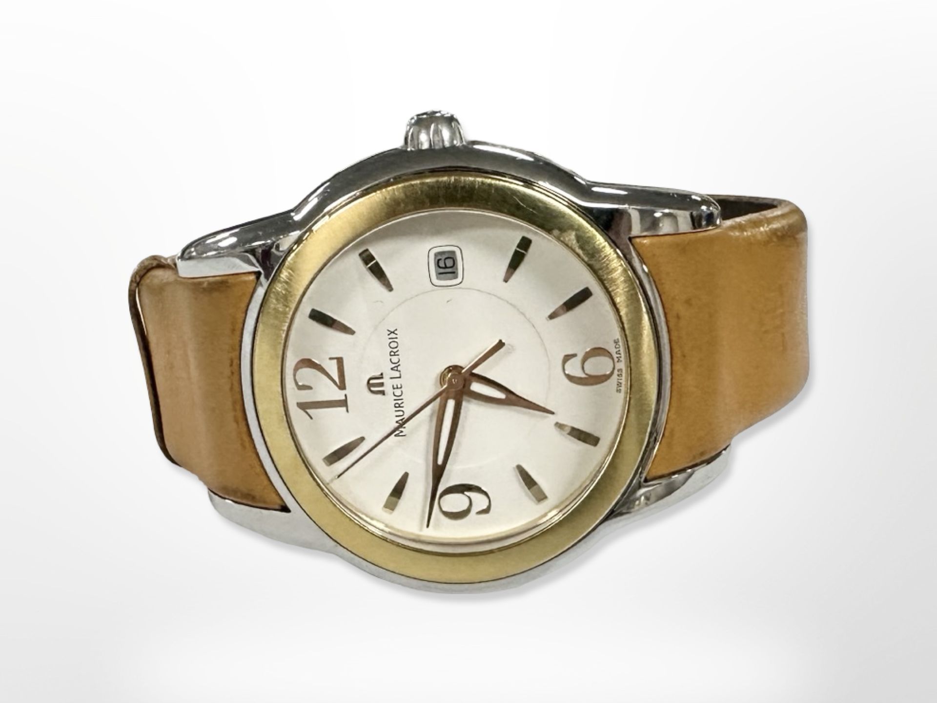A Gent's Maurice Lacroix wriswatch on tan leather strap