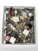 A group of costume jewellery, wrist watches, some silver items etc.