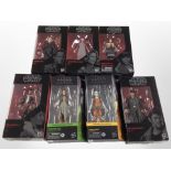 Seven Hasbro Star Wars The Black Series figurines, boxed.