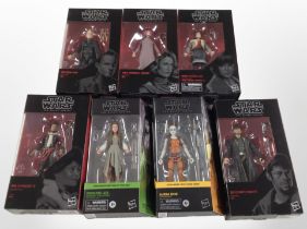 Seven Hasbro Star Wars The Black Series figurines, boxed.