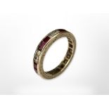 A 9ct yellow gold synthetic ruby and diamond full eternity ring, size I/J.