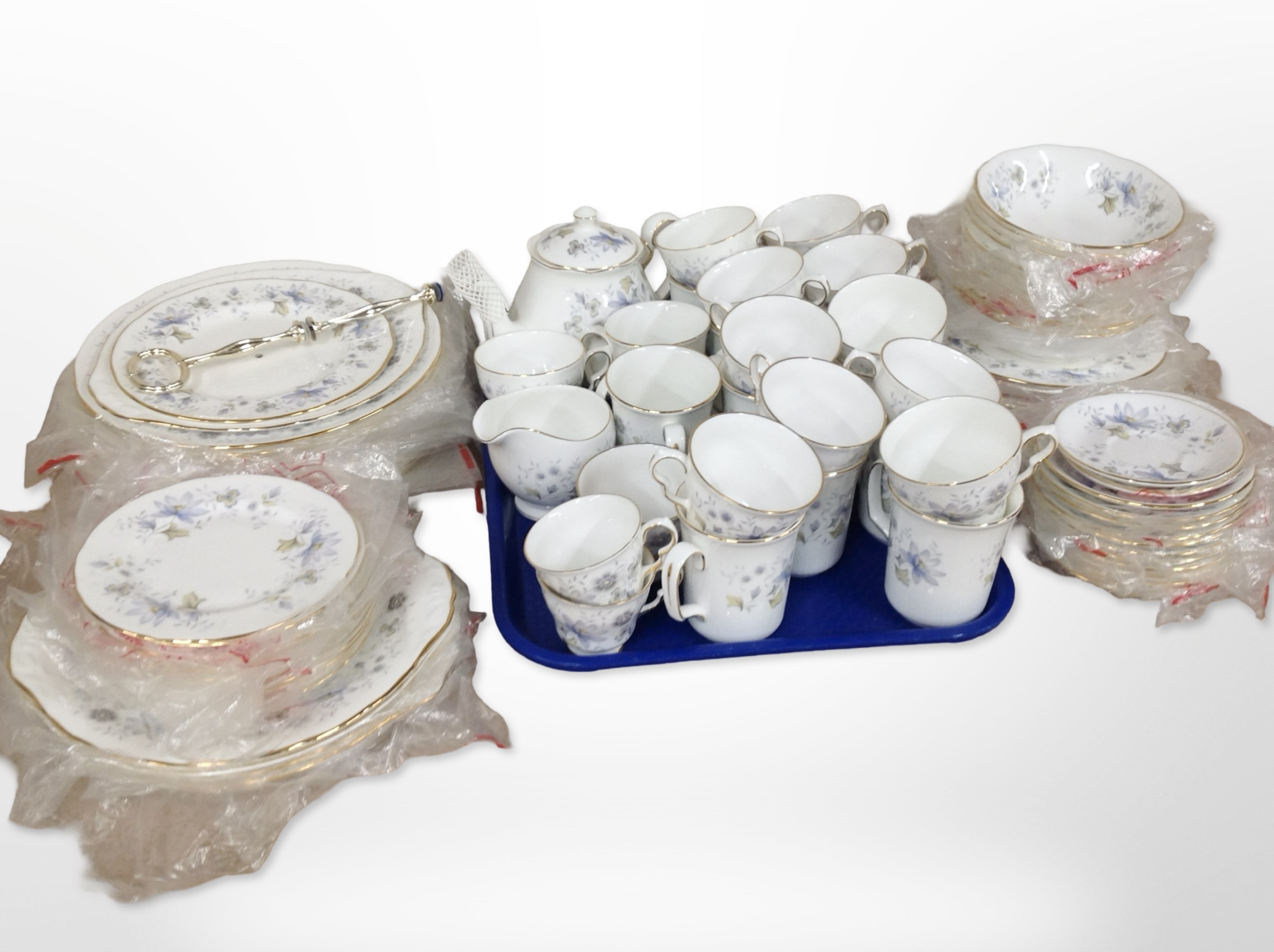 Approximately 100 pieces of Colclough Rhapsody in Blue tea, coffee and dinner porcelain.