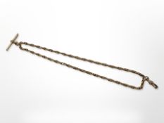 A 9ct gold watch chain with T-bar CONDITION REPORT: 15.