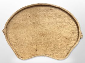 Robert 'Mouseman' Thompson (1876-1955) : An oak kidney-shaped tray with twin mouse signature,
