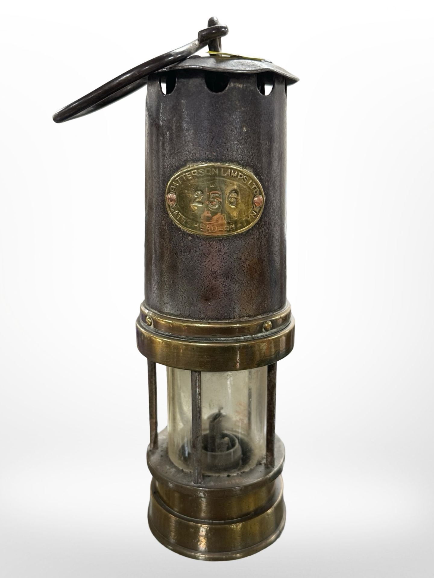 A Patterson miner's safety lamp, No. 256.