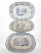 A J Wood Stepney Albion Pottery blue and white meat plate, width 50cm,
