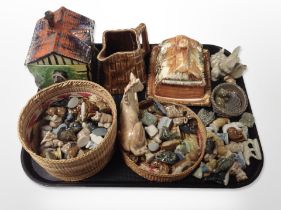 A collection of Wade Whimsies, Bushmills Whiskey jug, two pieces of cottage ware, etc.