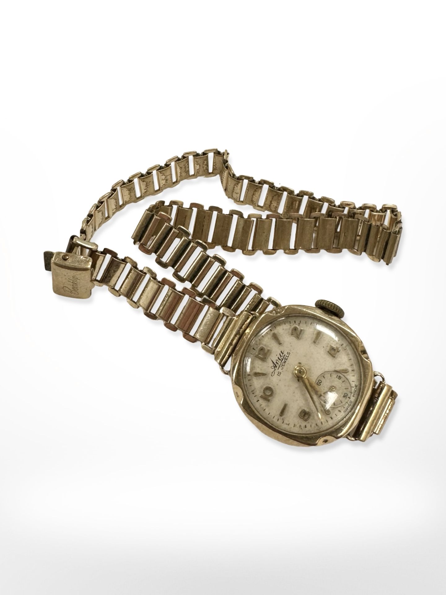 A Lady's 9ct yellow gold Avia wristwatch on gold plated strap