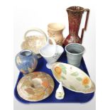A group of ceramics including Crown Devon vase, Arthur Wood ribbed jug,