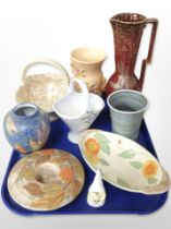 A group of ceramics including Crown Devon vase, Arthur Wood ribbed jug,