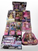 A group of Mattel Barbie dolls and similar toys, boxed.