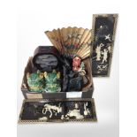 A group of oriental wares including pair of glazed ceramic foo dogs,