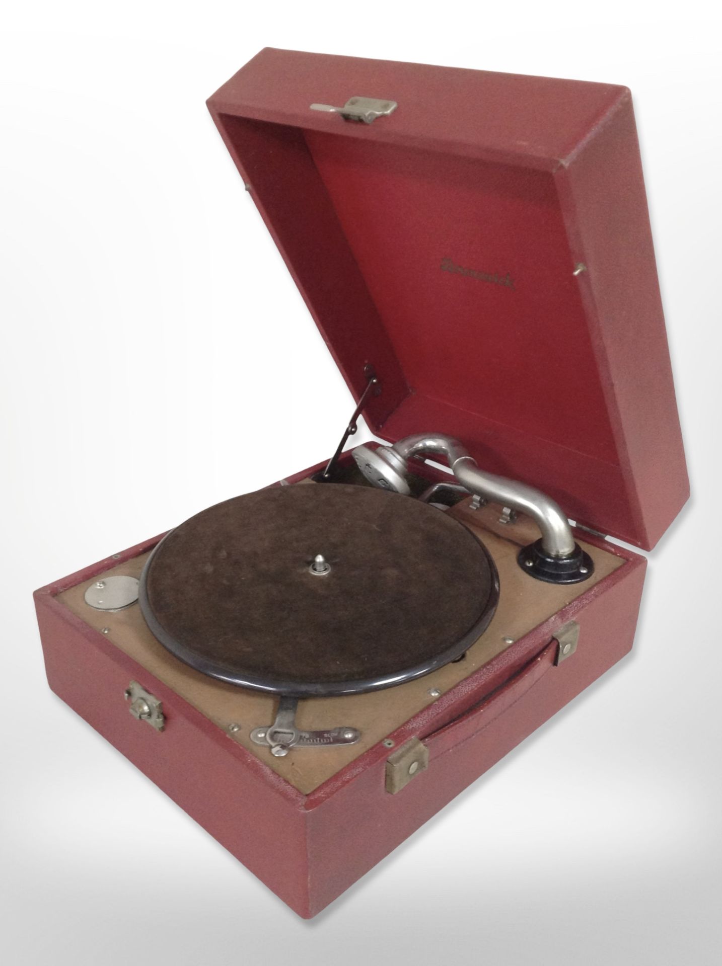 A Brunswick portable record player.