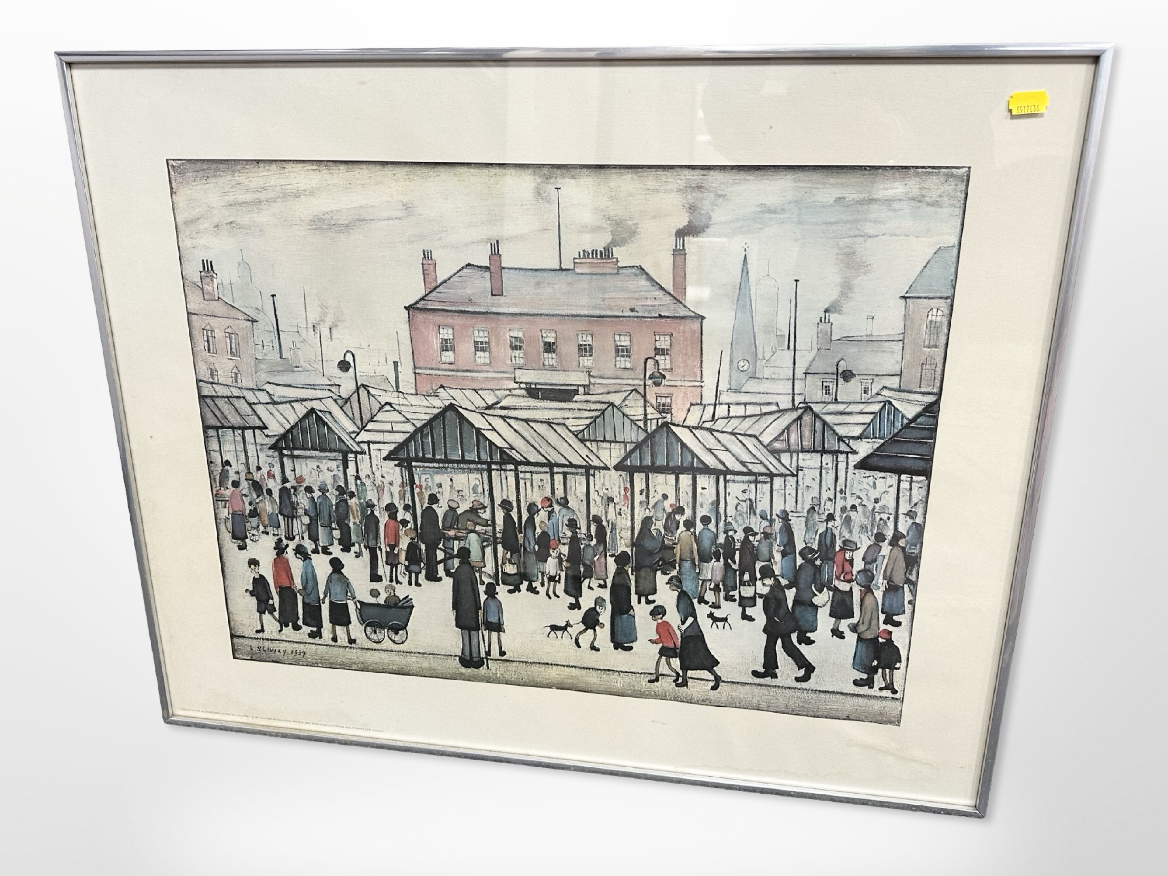 After Laurence Stephen Lowry (British 1887-1976) : Market Scene, Northern Town, colour print,