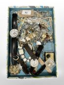 A group of costume jewellery, wristwatches,