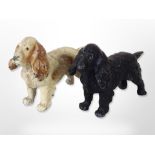 Two painted diecast metal spaniels, length 11cm.