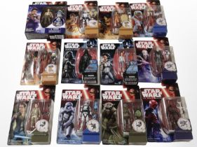 12 Hasbro Star Wars The Force Awakens and Rogue One figurines, boxed.
