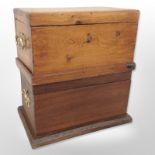 A mahogany table box, width 41cm, and a further pine box, each with brass drop handles.