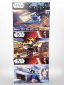 Three Hasbro Star Wars models, Hera Syndulla's A-Wing, Desert Landspeeder,