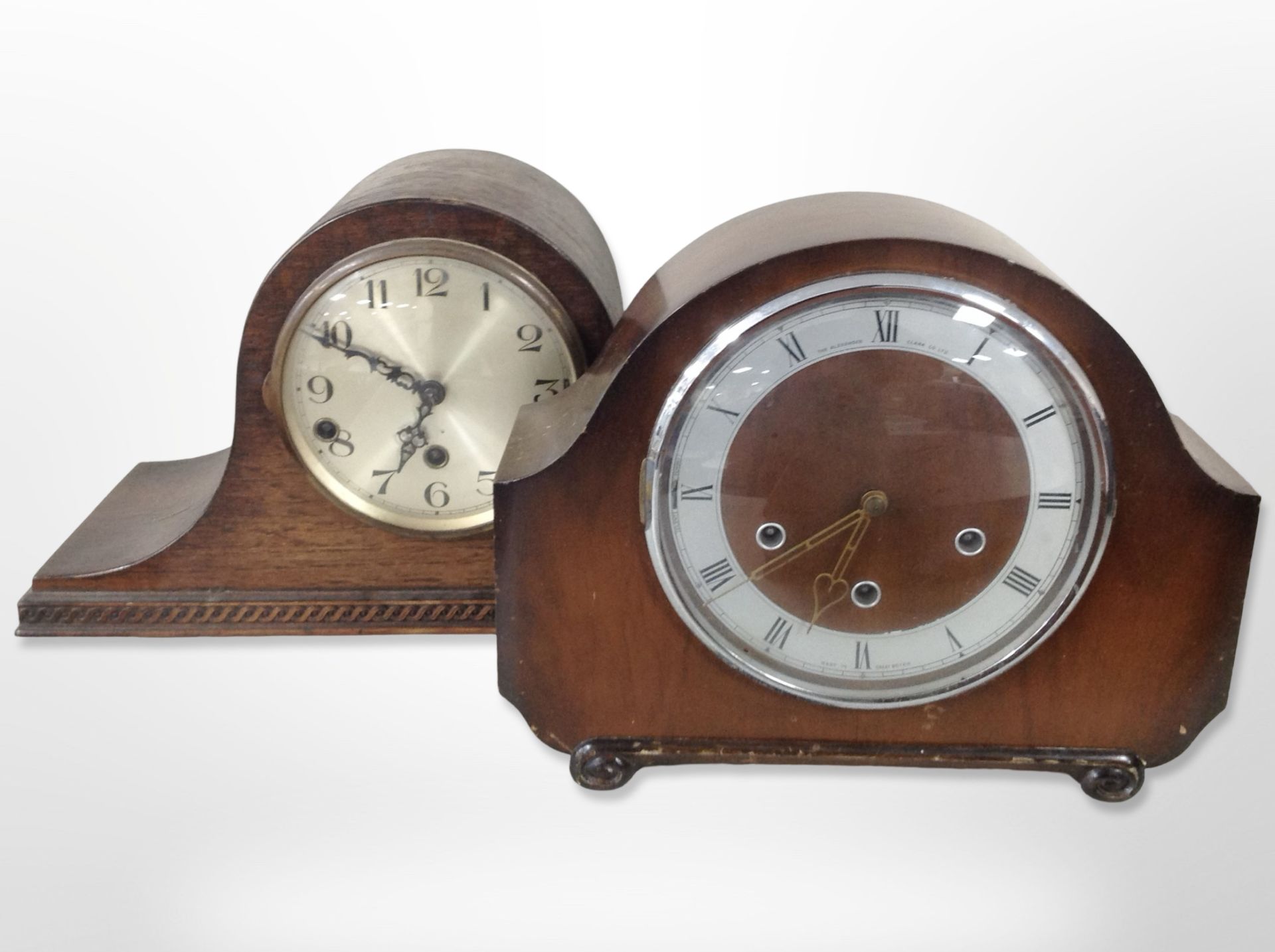 Two early-20th century eight-day mantel clocks.