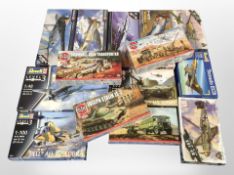 14 Revell, Air Fix and other modelling sets, all military vehicles.