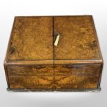 A Victorian burr walnut sloped correspondence box, width 38cm.