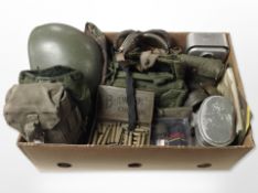 Militaria including clothing, GS Mk VI combat helmet, dated 1985, canteens, goggles,