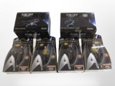 Four Playmates Star Trek figurines and two Eaglemoss Hero Collector Star Trek Starship models,