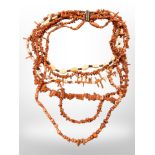 A vintage multi-strand coral necklace