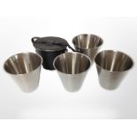 A set of four Harrods travelling drinking cups in leather case.