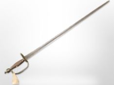 A British 1796-pattern infantry officer's spadroon, blade 82cm, hilt as found.