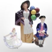 A Royal Doulton figure, 'Balloon Lady' HN 2935, together with two further miniature figures,