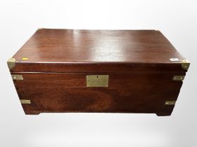 A mahogany brass mounted campaign chest, with brass plaque marked 'T/2082896 MSS. Clarke R.H. R.A.S.