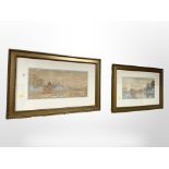 A Coleman: A pair of watercolour drawings depicting views along a river, each 49cm x 23cm.